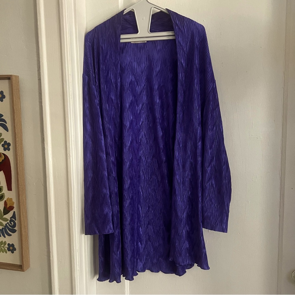 Vibrant Vintage Plissé Royal Purple Duster + Tank Top/ Shell Set — size L/XL